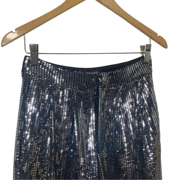 JLUXLABEL Silver Metallic Sequins Front Pleated Trousers Pants Wide-Leg Lined - Picture 4 of 11